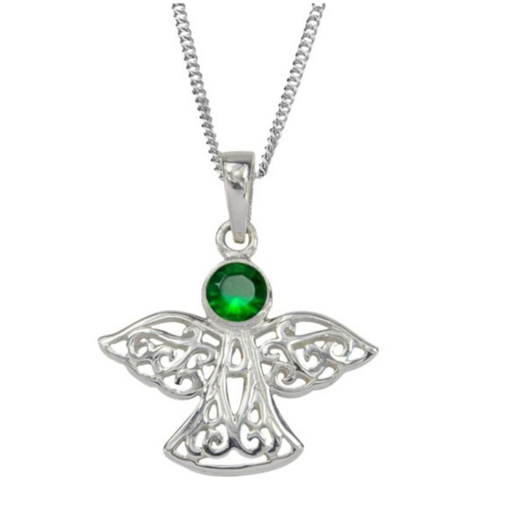 Image 1 of Birthstone Celtic Angel May Stone Sterling Silver Pendant