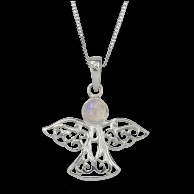Image 0 of Birthstone Celtic Angel June Stone Sterling Silver Pendant