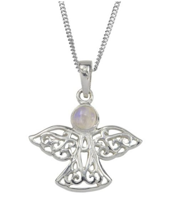 Image 1 of Birthstone Celtic Angel June Stone Sterling Silver Pendant