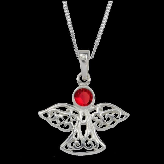 Image 0 of Birthstone Celtic Angel July Stone Sterling Silver Pendant