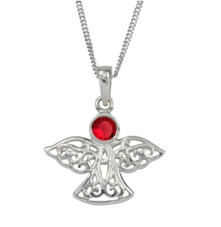 Image 1 of Birthstone Celtic Angel July Stone Sterling Silver Pendant