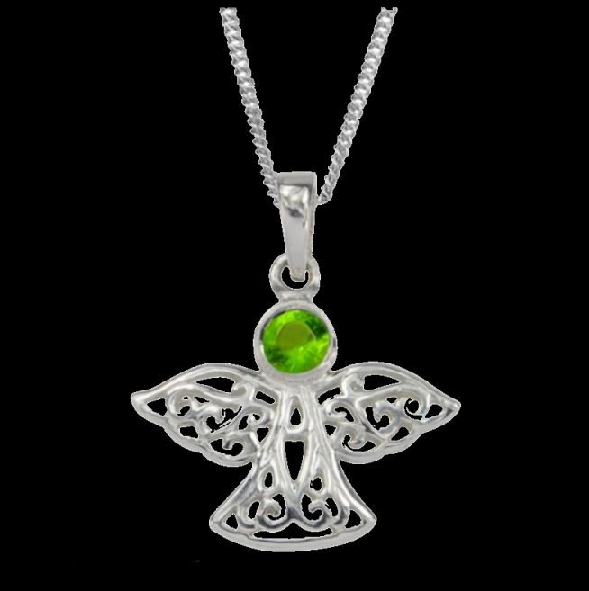 Image 0 of Birthstone Celtic Angel August Stone Sterling Silver Pendant