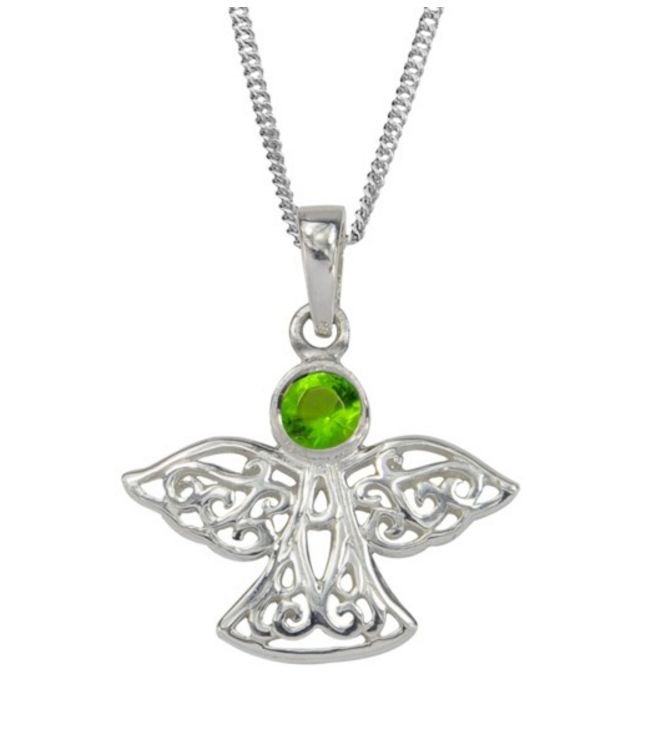 Image 1 of Birthstone Celtic Angel August Stone Sterling Silver Pendant