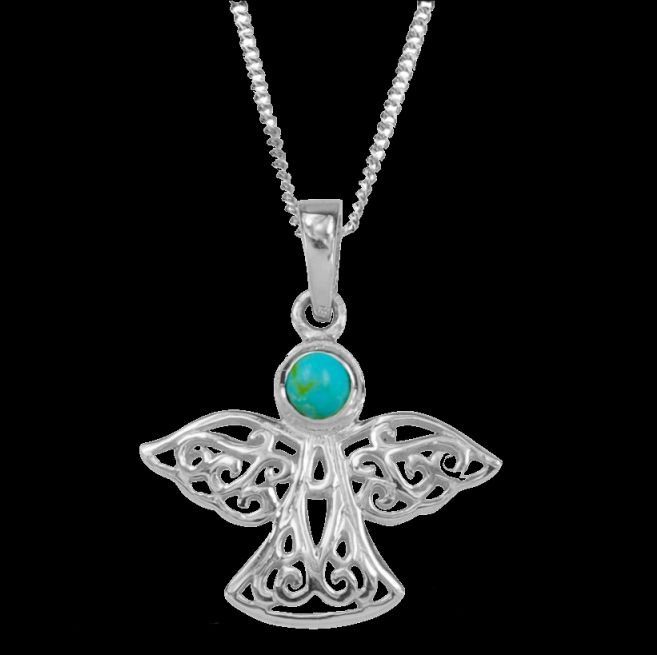 Image 0 of Birthstone Celtic Angel December Stone Sterling Silver Pendant