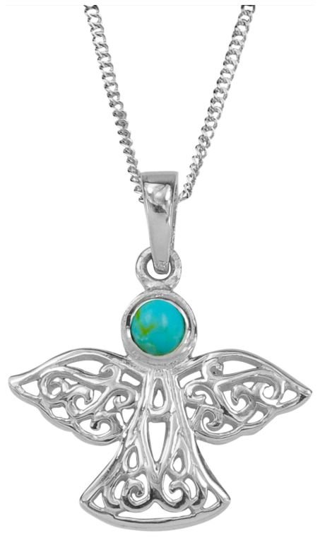 Image 1 of Birthstone Celtic Angel December Stone Sterling Silver Pendant