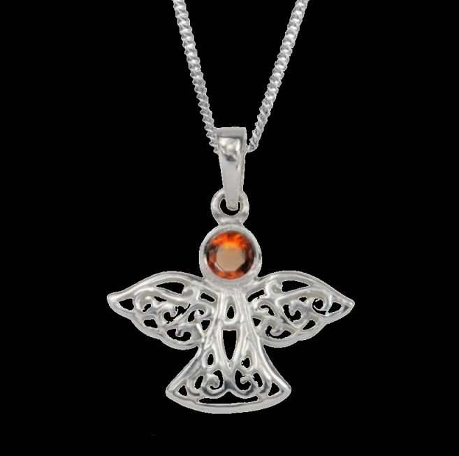 Image 0 of Birthstone Celtic Angel January Stone Sterling Silver Pendant