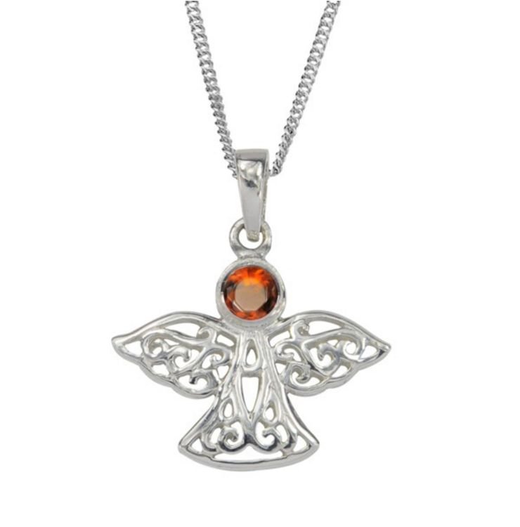 Image 1 of Birthstone Celtic Angel January Stone Sterling Silver Pendant