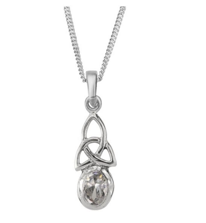 Image 1 of Celtic Knotwork Birthstone April Stone Sterling Silver Pendant