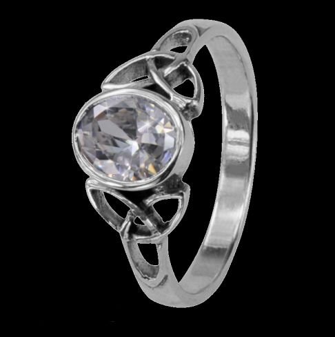 Image 0 of Celtic Knotwork April Birthstone Ladies Sterling Silver Ring
