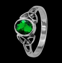 Celtic Knotwork May Birthstone Ladies Sterling Silver Ring