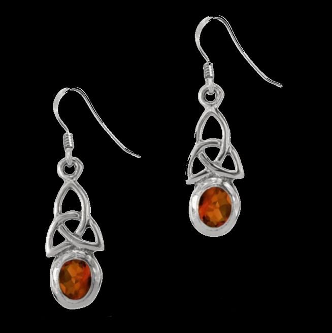 Image 0 of Birthstone Celtic Trinity Knotwork January Stone Sterling Silver Earrings