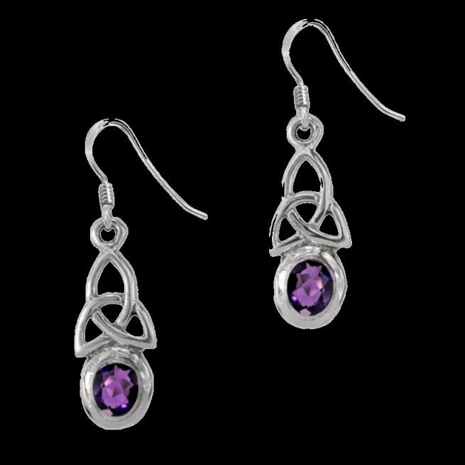 Image 0 of Birthstone Celtic Trinity Knotwork February Stone Sterling Silver Earrings