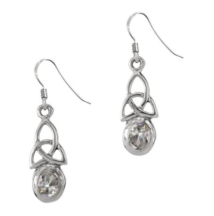 Image 1 of Birthstone Celtic Trinity Knotwork April Stone Sterling Silver Earrings
