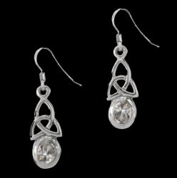 Birthstone Celtic Trinity Knotwork April Stone Sterling Silver Earrings