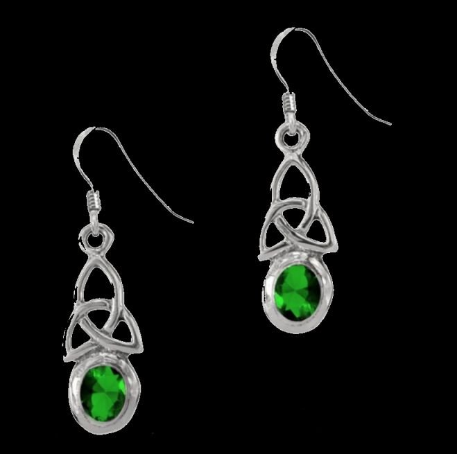 Image 0 of Birthstone Celtic Trinity Knotwork May Stone Sterling Silver Earrings