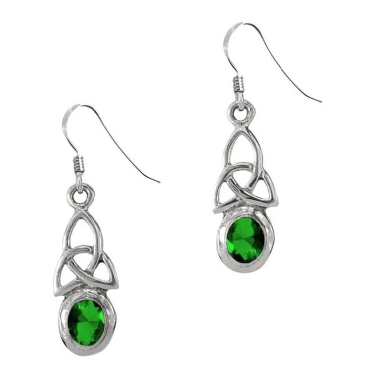 Image 1 of Birthstone Celtic Trinity Knotwork May Stone Sterling Silver Earrings
