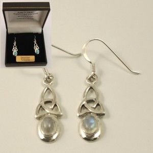 Image 2 of Birthstone Celtic Trinity Knotwork June Stone Sterling Silver Earrings