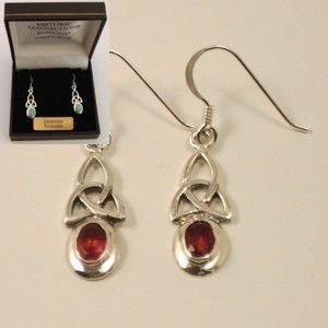 Image 2 of Birthstone Celtic Trinity Knotwork July Stone Sterling Silver Earrings