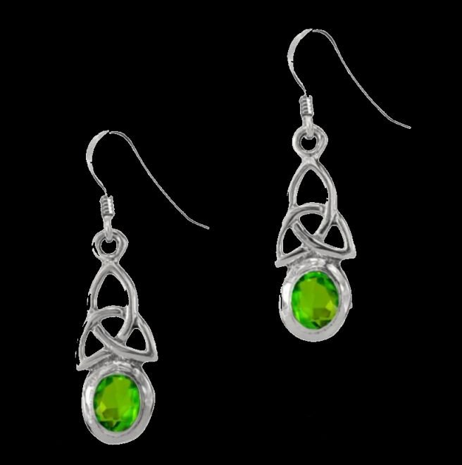 Image 0 of Birthstone Celtic Trinity Knotwork August Stone Sterling Silver Earrings
