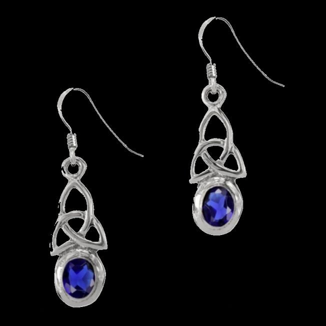 Image 0 of Birthstone Celtic Trinity Knotwork September Stone Sterling Silver Earrings