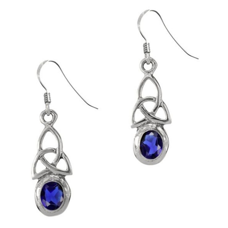 Image 1 of Birthstone Celtic Trinity Knotwork September Stone Sterling Silver Earrings