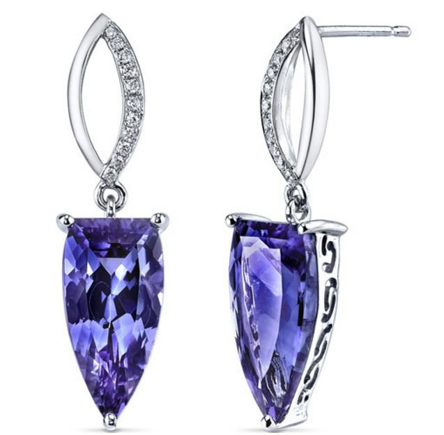 Image 1 of Alexandrite Half Marquis Purple Diamond Curve 14K White Gold Earrings 