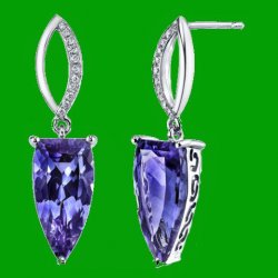 Alexandrite Half Marquis Purple Diamond Curve 14K White Gold Earrings 
