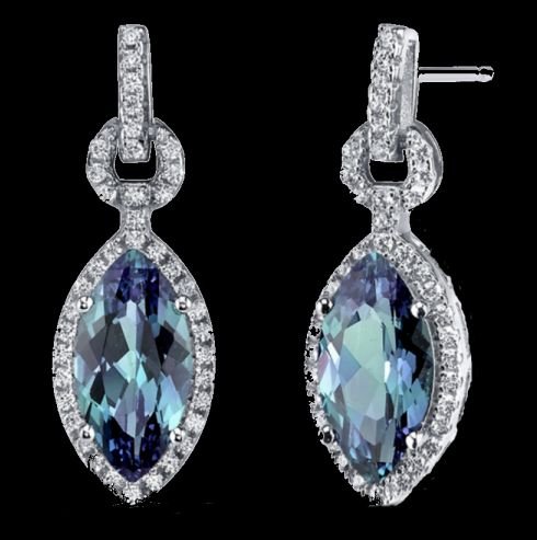 Image 0 of Alexandrite Marquis Cubic Zirconia Border Sterling Silver Earrings