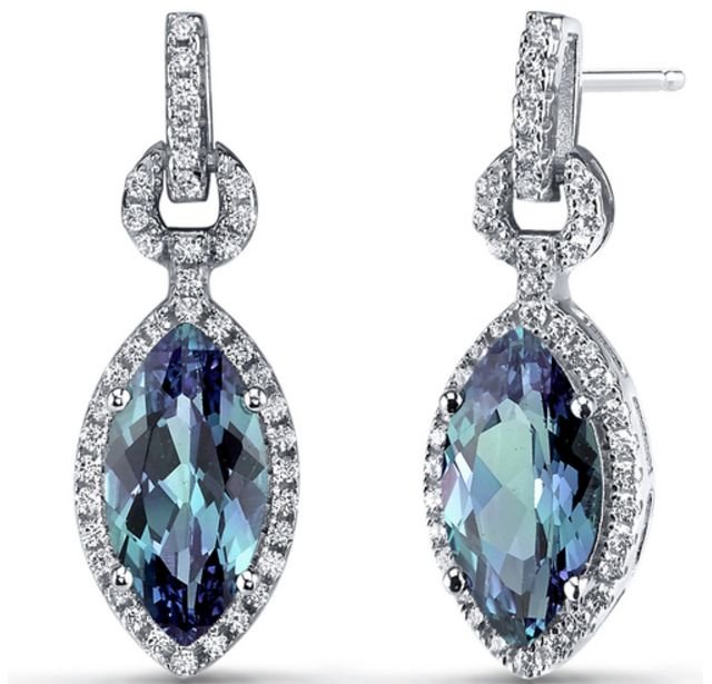 Image 1 of Alexandrite Marquis Cubic Zirconia Border Sterling Silver Earrings