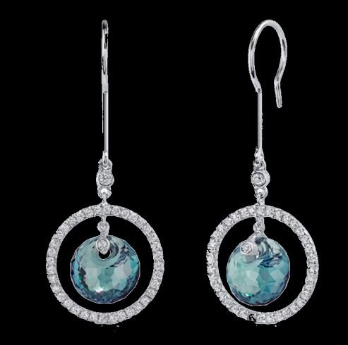 Image 0 of Alexandrite Spherical Teal Ball Zirconia Circle Sterling Silver Earrings