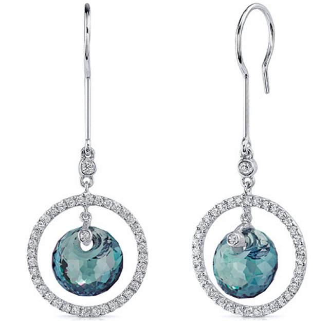 Image 1 of Alexandrite Spherical Teal Ball Zirconia Circle Sterling Silver Earrings