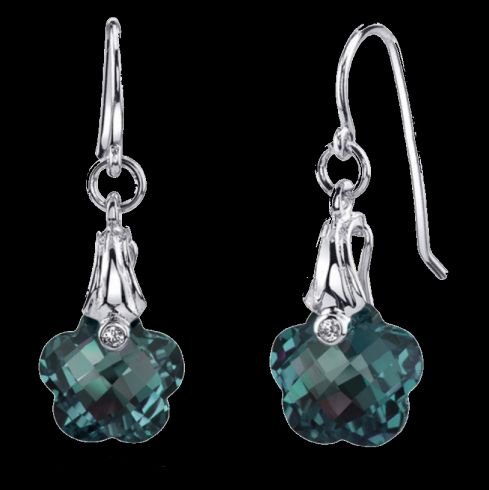 Image 0 of Alexandrite Florentine Cut Teal Zirconia Hook Sterling Silver Earrings