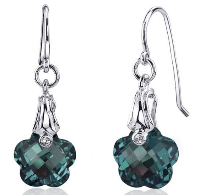 Image 1 of Alexandrite Florentine Cut Teal Zirconia Hook Sterling Silver Earrings