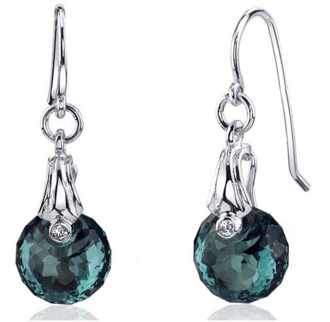 Image 1 of Alexandrite Round Teal Cubic Zirconia Hook Sterling Silver Earrings