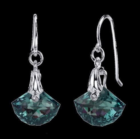 Image 0 of Alexandrite Fancy Cut Teal Cubic Zirconia Hook Sterling Silver Earrings