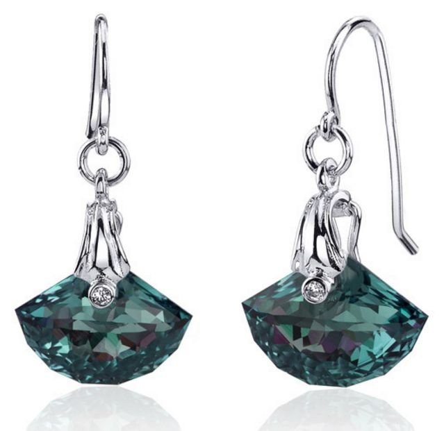 Image 1 of Alexandrite Fancy Cut Teal Cubic Zirconia Hook Sterling Silver Earrings