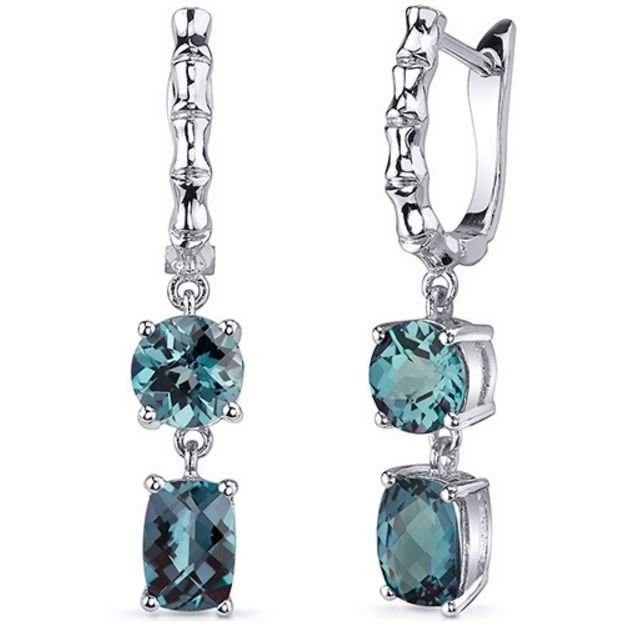 Image 1 of Alexandrite Oval Round Cut Checkerboard Leverback Sterling Silver Earrings