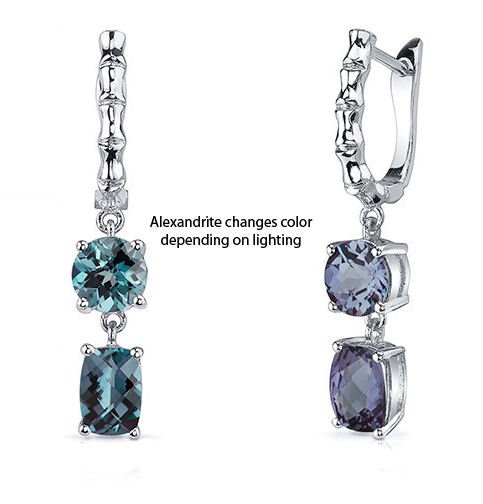 Image 2 of Alexandrite Oval Round Cut Checkerboard Leverback Sterling Silver Earrings