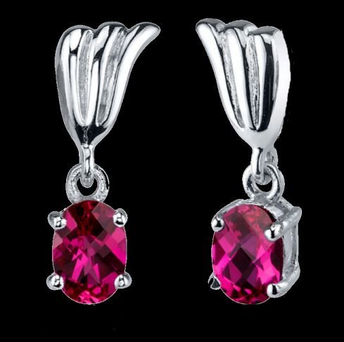 Image 0 of Red Ruby Oval Cut Plume Accent Sterling Silver Earrings 