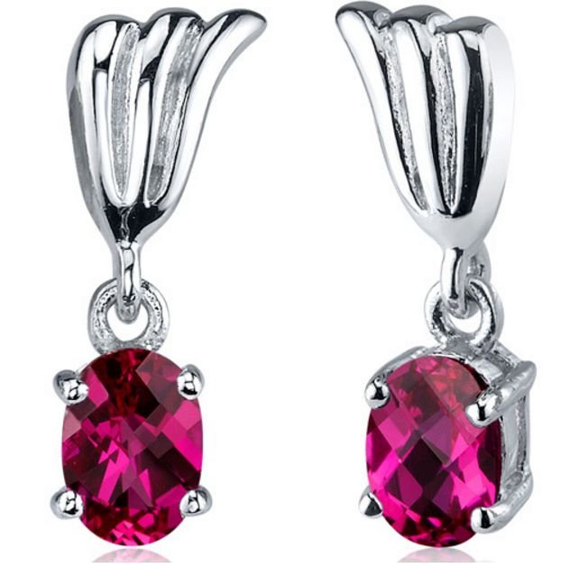 Image 1 of Red Ruby Oval Cut Plume Accent Sterling Silver Earrings 
