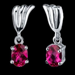 Red Ruby Oval Cut Plume Accent Sterling Silver Earrings 