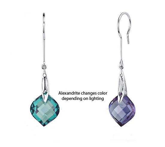 Image 2 of Alexandrite Onion Cut Teal Hook Sterling Silver Earrings