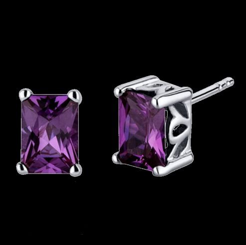 Image 0 of Alexandrite Radiant Cut Stud Sterling Silver Earrings 