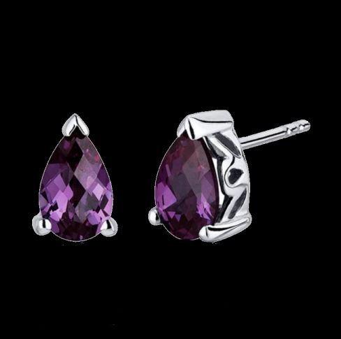 Image 0 of Alexandrite Pear Cut Deep Pink Stud Sterling Silver Earrings 