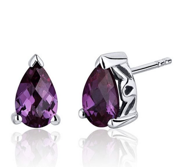 Image 1 of Alexandrite Pear Cut Deep Pink Stud Sterling Silver Earrings 