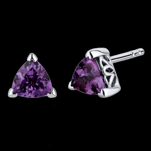 Image 0 of Alexandrite Trillion Cut Stud Sterling Silver Earrings 