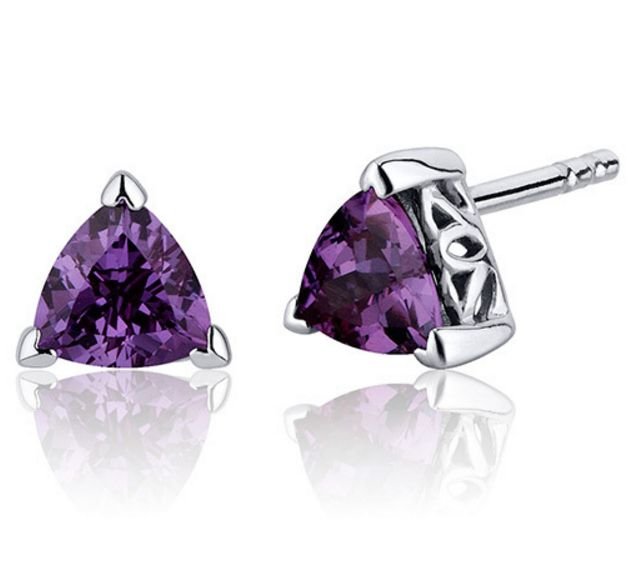 Image 1 of Alexandrite Trillion Cut Stud Sterling Silver Earrings 