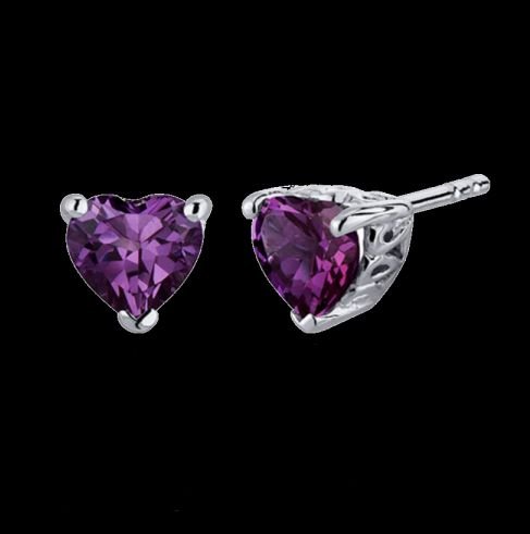 Image 0 of Alexandrite Heart Cut Deep Pink Stud Sterling Silver Earrings 