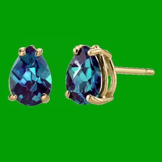 Image 0 of Alexandrite Pear Cut Stud 14K Yellow Gold Earrings