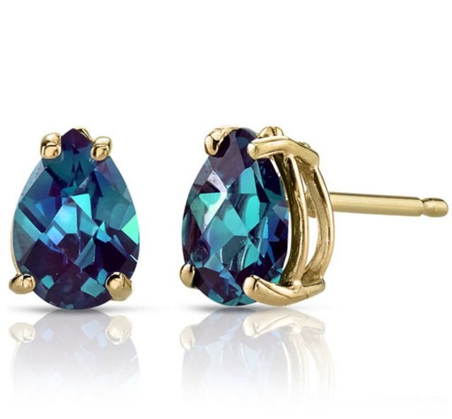 Image 1 of Alexandrite Pear Cut Stud 14K Yellow Gold Earrings